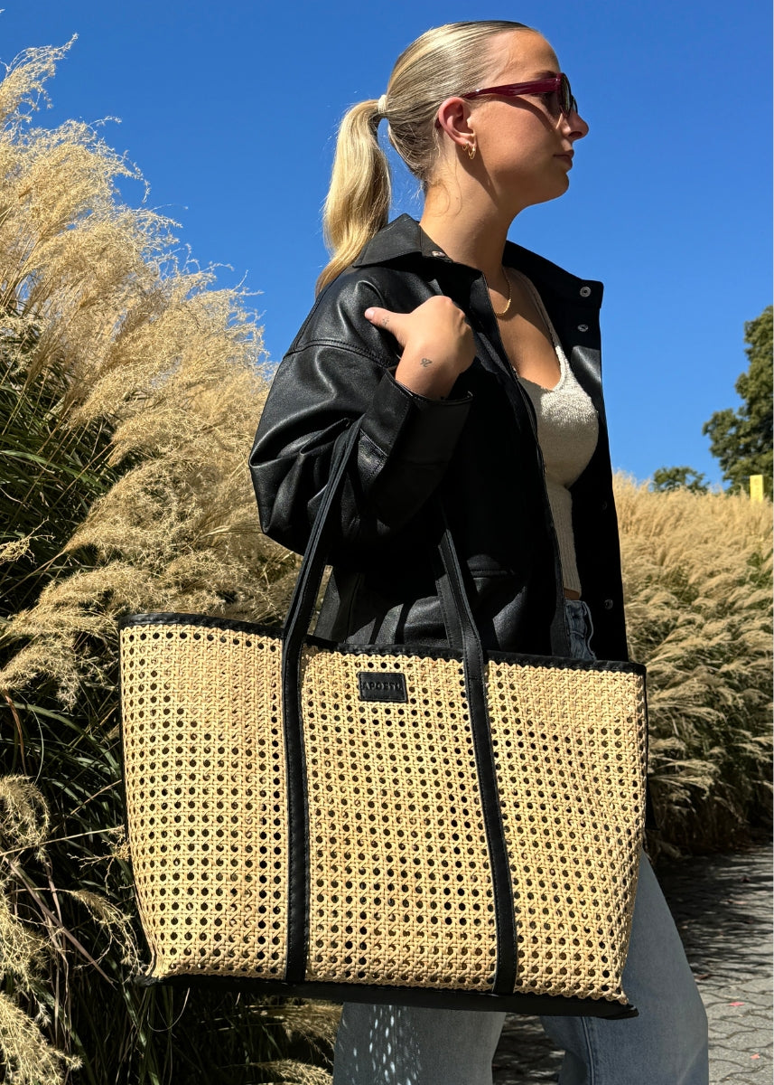 Clara Rattan Tote - Black -