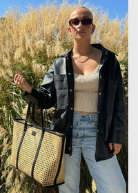 Clara Rattan Tote - Black -