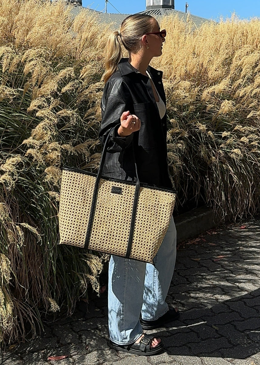 Clara Rattan Tote - Black -