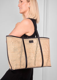 Clara Rattan Tote - Black -