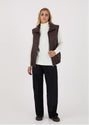 Brown Leather Puffer Vest for Women
