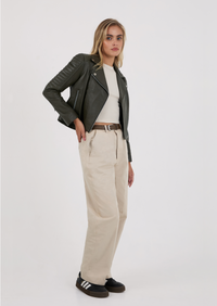 Barnabas Leather Jacket - Olive Green