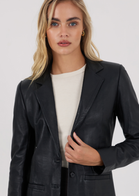 Ava Leather Blazer - Black